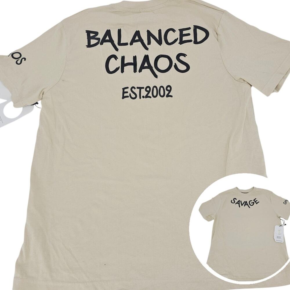 NEW Seven Souls Savage Balanced Chaos Beige Graphic Tee T-Shirt Size M 4062